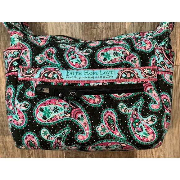 Faith Love Hope Handbags - Faith Hope Love Shoulder Bag Black Paisley Floral Quilted Multi-Pocket Purse Zip